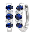 4X3 Oval Shape sapphire and 1/4 Ctw Round Cut Diamond Precious Hoop Earrings in 10K White Gold