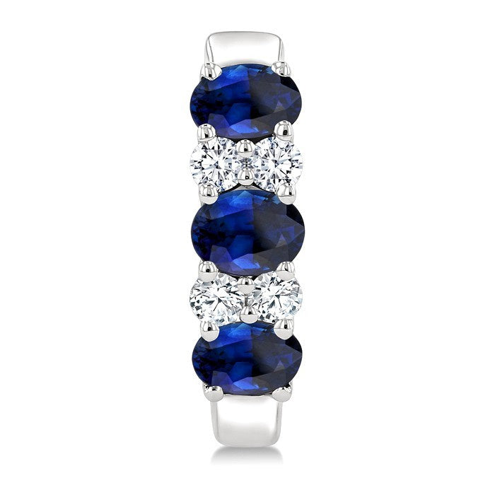 4X3 Oval Shape sapphire and 1/4 Ctw Round Cut Diamond Precious Hoop Earrings in 10K White Gold