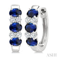 4X3 Oval Shape sapphire and 1/4 Ctw Round Cut Diamond Precious Hoop Earrings in 10K White Gold