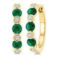 2.60 MM Round Shape Emerald and 1/10 Ctw Round Cut Diamond Precious Hoop Earrings in 10K Yellow Gold