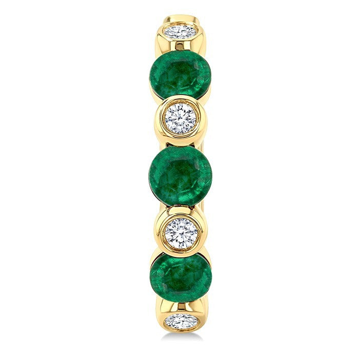 2.60 MM Round Shape Emerald and 1/10 Ctw Round Cut Diamond Precious Hoop Earrings in 10K Yellow Gold