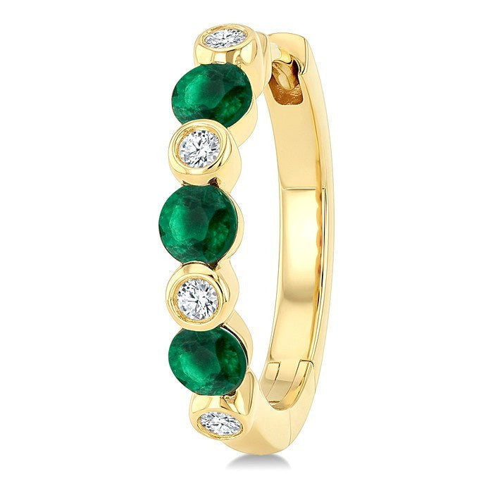 2.60 MM Round Shape Emerald and 1/10 Ctw Round Cut Diamond Precious Hoop Earrings in 10K Yellow Gold