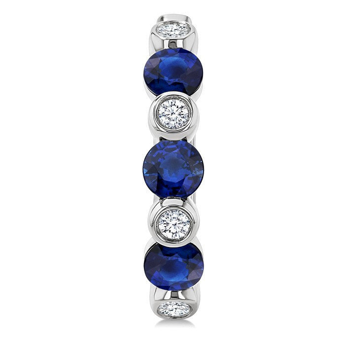 2.60 MM Round Shape Sapphire and 1/10 Ctw Round Cut Diamond Precious Hoop Earrings in 10K White Gold