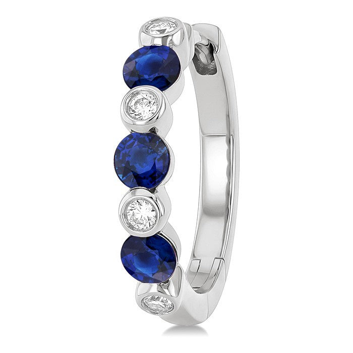 2.60 MM Round Shape Sapphire and 1/10 Ctw Round Cut Diamond Precious Hoop Earrings in 10K White Gold
