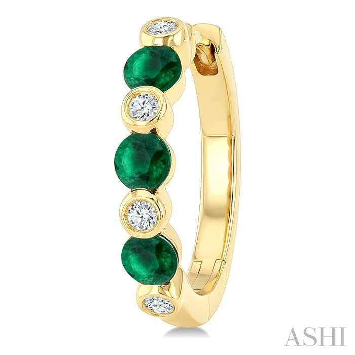 2.60 MM Round Shape Emerald and 1/10 Ctw Round Cut Diamond Precious Hoop Earrings in 10K Yellow Gold