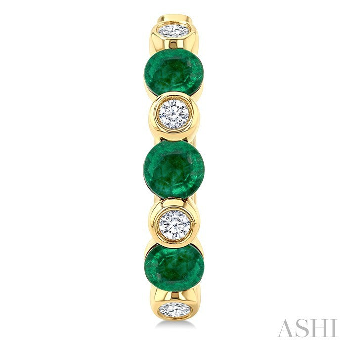 2.60 MM Round Shape Emerald and 1/10 Ctw Round Cut Diamond Precious Hoop Earrings in 10K Yellow Gold