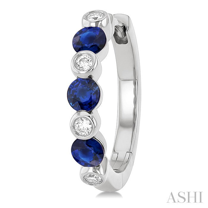 2.60 MM Round Shape Sapphire and 1/10 Ctw Round Cut Diamond Precious Hoop Earrings in 10K White Gold