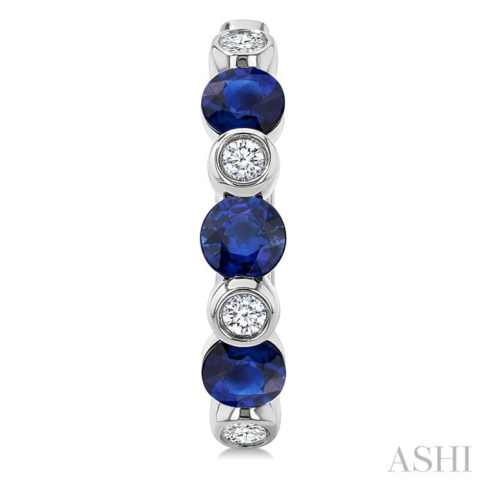 2.60 MM Round Shape Sapphire and 1/10 Ctw Round Cut Diamond Precious Hoop Earrings in 10K White Gold