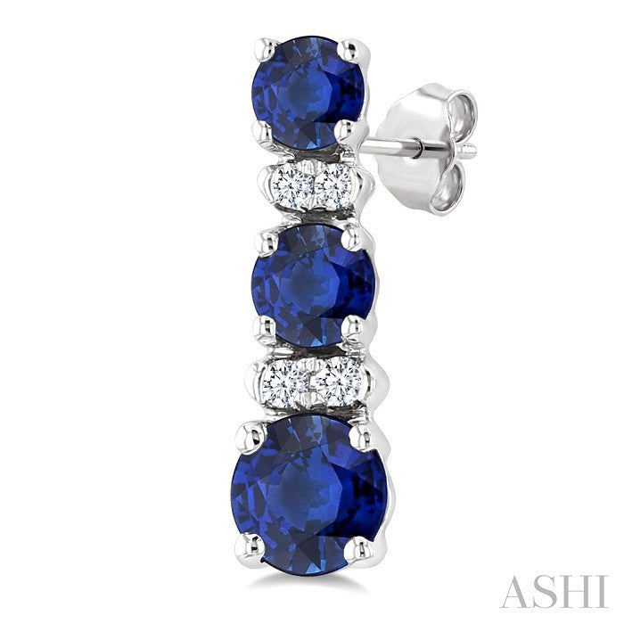2.2-3.3 MM Round Shape Sapphire and 1/50 Ctw Round Cut Diamond Hoop  Earrings in 10K White Gold