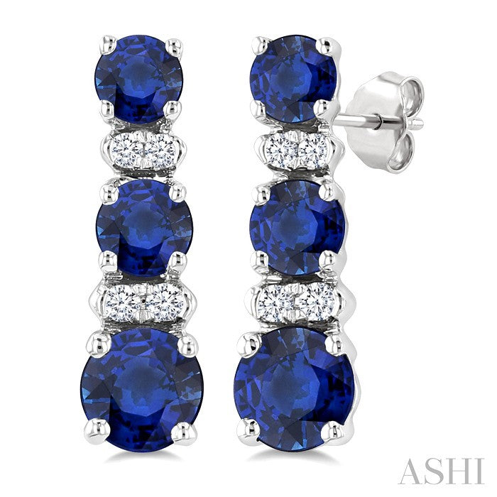 2.2-3.3 MM Round Shape Sapphire and 1/50 Ctw Round Cut Diamond Hoop  Earrings in 10K White Gold