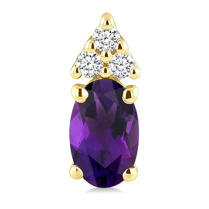 1/20 Ctw Oval Cut 5X3 MM Amethyst and Round Cut Diamond semi-precious Earrings in 14K Yellow Gold
