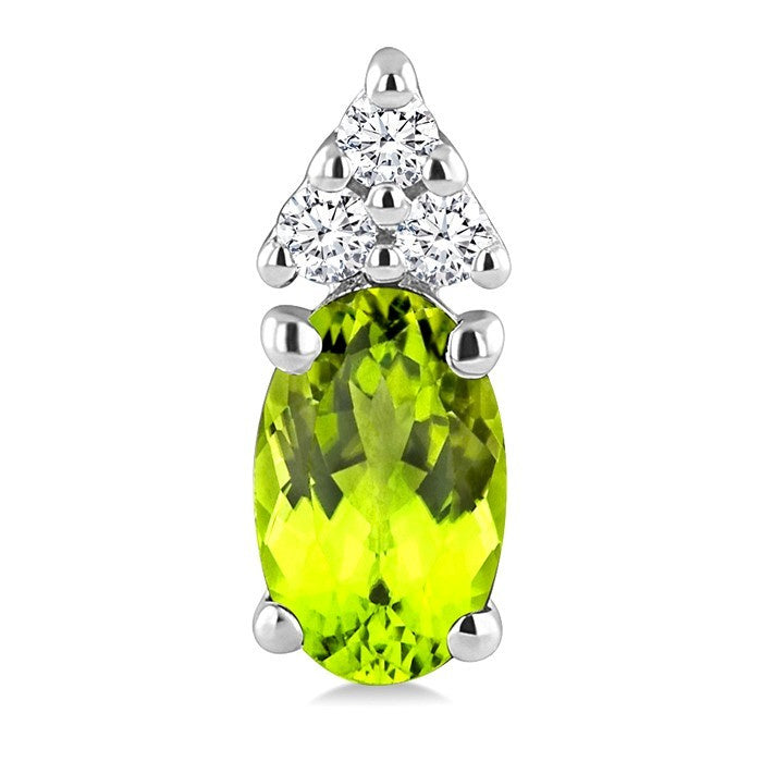 1/20 Ctw Oval Cut 5X3 MM Peridot and Round Cut Diamond semi-precious Earrings in 14K White Gold