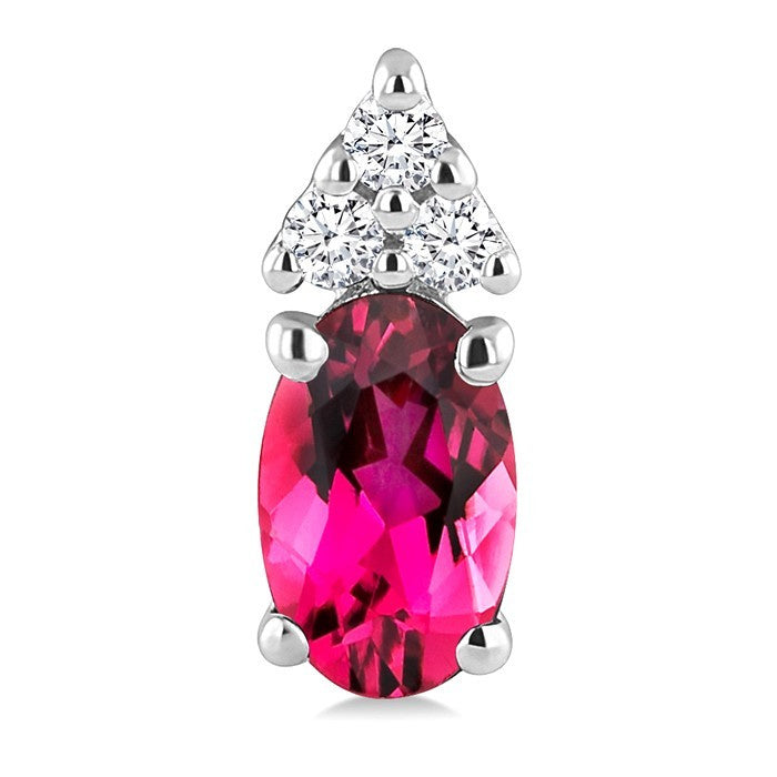 1/20 Ctw Oval Cut 5X3 MM Pink Tourmaline and Round Cut Diamond semi-precious Earrings in 14K White Gold