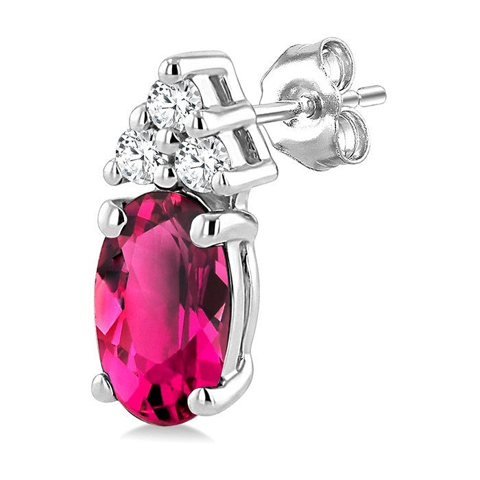 1/20 Ctw Oval Cut 5X3 MM Pink Tourmaline and Round Cut Diamond semi-precious Earrings in 14K White Gold