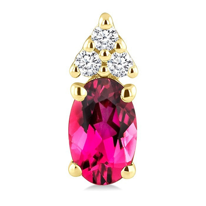 1/20 Ctw Oval Cut 5X3 MM Pink Tourmaline and Round Cut Diamond semi-precious Earrings in 14K Yellow Gold