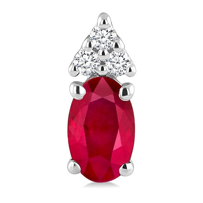 1/20 Ctw Oval Cut 5X3 MM Ruby and Round Cut Diamond Precious Earrings in 14K White Gold
