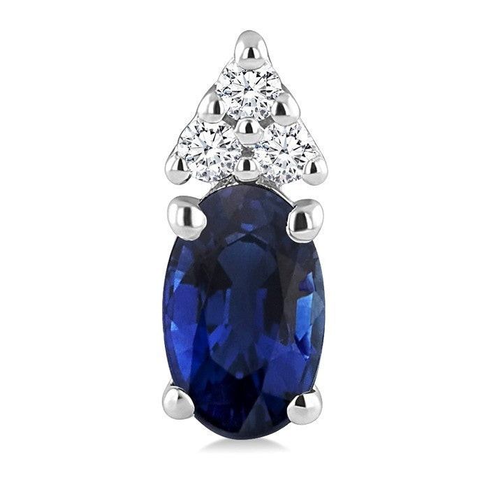 1/20 Ctw Oval Cut 5X3 MM Sapphire and Round Cut Diamond Precious Earrings in 14K White Gold