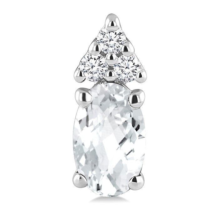 1/20 Ctw Oval Cut 5X3 MM White Topaz and Round Cut Diamond semi-precious Earrings in 14K White Gold