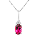1/50 Ctw Oval Cut 6X4 MM Pink Tourmaline and Round Cut Diamond Semi-Precious Pendant With Chain in 14K White Gold