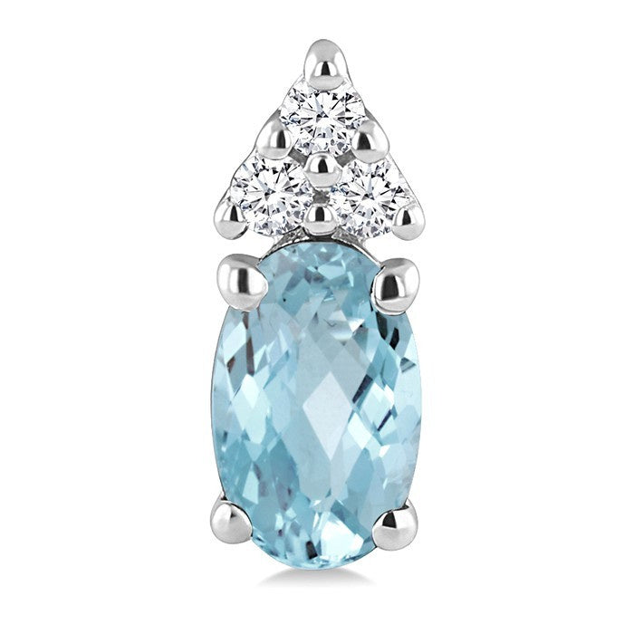 1/20 Ctw Oval Cut 5X3 MM Aquamarine and Round Cut Diamond semi-precious Earrings in 10K White Gold