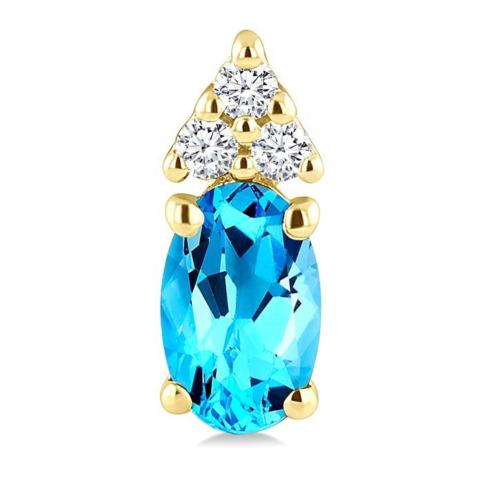 1/20 Ctw Oval Cut 5X3 MM Blue Topaz and Round Cut Diamond semi-precious Earrings in 10K Yellow Gold
