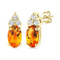 1/20 Ctw Oval Cut 5X3 MM Citrine and Round Cut Diamond semi-precious Earrings in 10K Yellow Gold