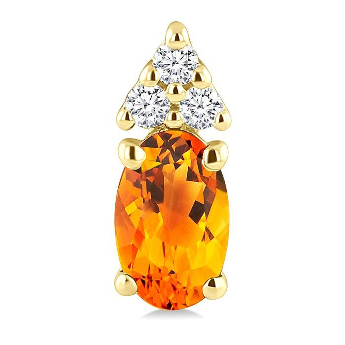 1/20 Ctw Oval Cut 5X3 MM Citrine and Round Cut Diamond semi-precious Earrings in 10K Yellow Gold