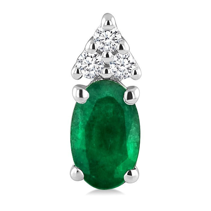 1/20 Ctw Oval Cut 5X3 MM Emerald and Round Cut Diamond Precious Earrings in 10K White Gold