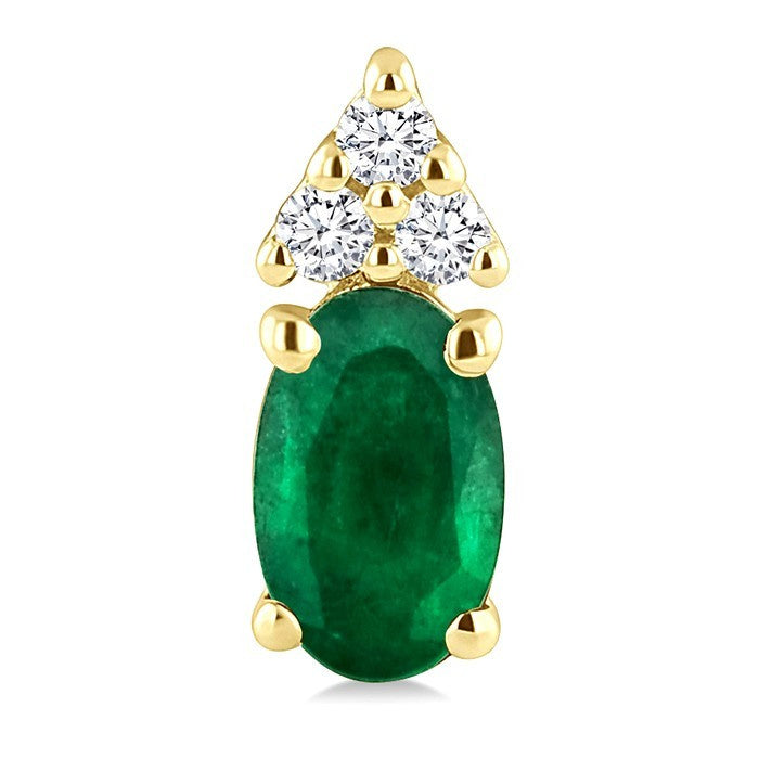 1/20 Ctw Oval Cut 5X3 MM Emerald and Round Cut Diamond Precious Earrings in 10K Yellow Gold