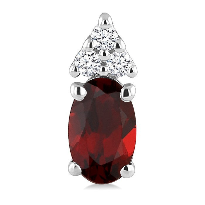 1/20 Ctw Oval Cut 5X3 MM Garnet and Round Cut Diamond semi-precious Earrings in 10K White Gold