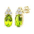 1/20 Ctw Oval Cut 5X3 MM Peridot and Round Cut Diamond semi-precious Earrings in 10K Yellow Gold