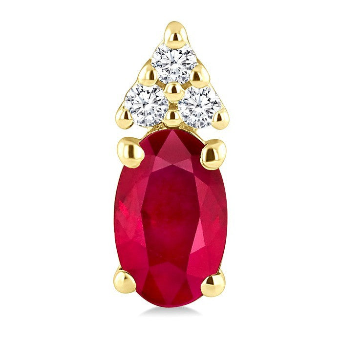 1/20 Ctw Oval Cut 5X3 MM Ruby and Round Cut Diamond Precious Earrings in 10K Yellow Gold