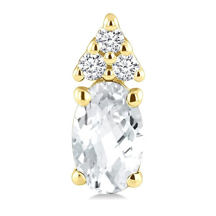 1/20 Ctw Oval Cut 5X3 MM White Topaz and Round Cut Diamond semi-precious Earrings in 10K Yellow Gold