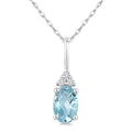 1/50 Ctw Oval Cut 6X4 MM Aquamarine and Round Cut Diamond semi-precious Pendant With Chain in 10K white Gold