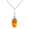 1/50 Ctw Oval Cut 6X4 MM Citrine and Round Cut Diamond semi-precious Pendant With Chain in 10K White Gold