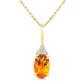1/50 Ctw Oval Cut 6X4 MM Citrine and Round Cut Diamond semi-precious Pendant With Chain in 10K Yellow Gold
