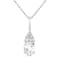 1/50 Ctw Oval Cut 6X4 MM White Topaz and Round Cut Diamond semi-precious Pendant With Chain in 10K White Gold