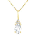 1/50 Ctw Oval Cut 6X4 MM White Topaz and Round Cut Diamond semi-precious Pendant With Chain in 10K Yellow Gold