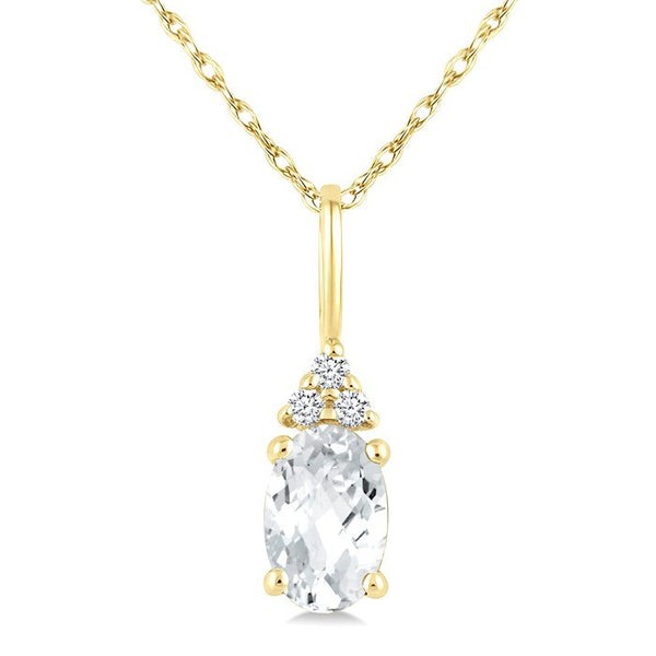 1/50 Ctw Oval Cut 6X4 MM White Topaz and Round Cut Diamond semi-precious Pendant With Chain in 10K Yellow Gold