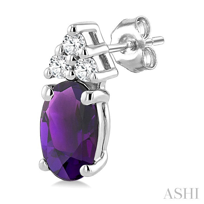 1/20 Ctw Oval Cut 5X3 MM Amethyst and Round Cut Diamond semi-precious Earrings in 14K White Gold