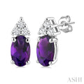 1/20 Ctw Oval Cut 5X3 MM Amethyst and Round Cut Diamond semi-precious Earrings in 14K White Gold