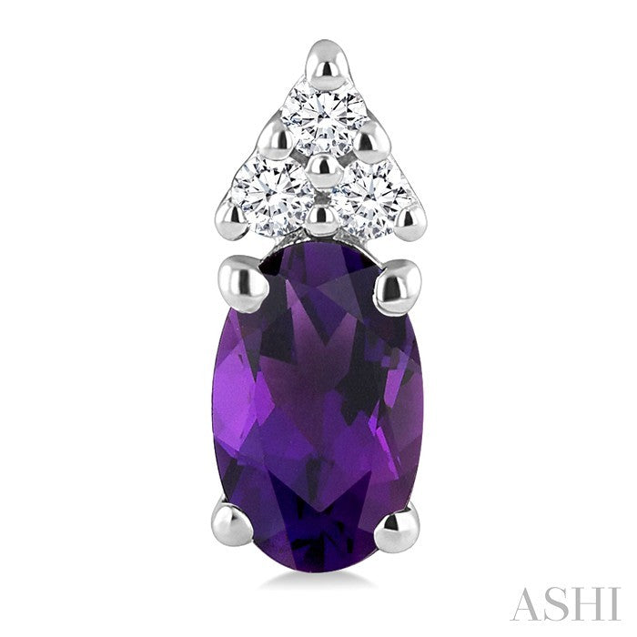 1/20 Ctw Oval Cut 5X3 MM Amethyst and Round Cut Diamond semi-precious Earrings in 14K White Gold