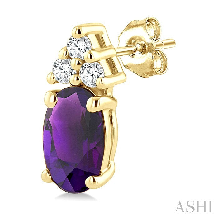 1/20 Ctw Oval Cut 5X3 MM Amethyst and Round Cut Diamond semi-precious Earrings in 14K Yellow Gold