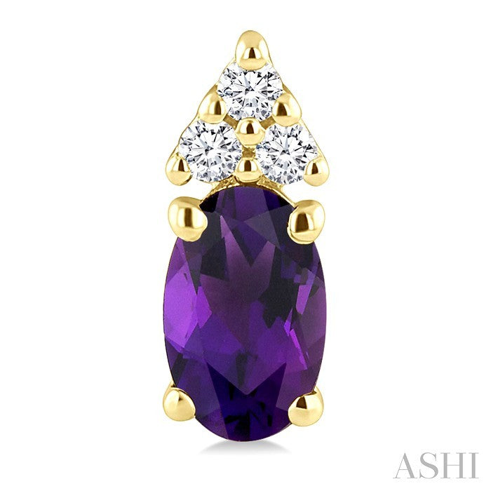 1/20 Ctw Oval Cut 5X3 MM Amethyst and Round Cut Diamond semi-precious Earrings in 14K Yellow Gold