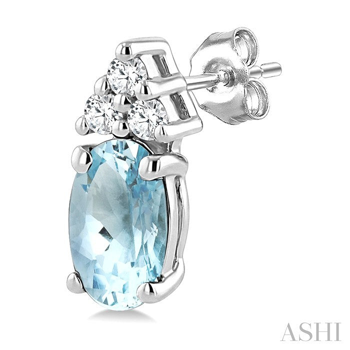 1/20 Ctw Oval Cut 5X3 MM Aquamarine and Round Cut Diamond semi-precious Earrings in 14K White Gold