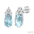 1/20 Ctw Oval Cut 5X3 MM Aquamarine and Round Cut Diamond semi-precious Earrings in 14K White Gold