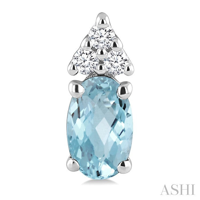1/20 Ctw Oval Cut 5X3 MM Aquamarine and Round Cut Diamond semi-precious Earrings in 14K White Gold
