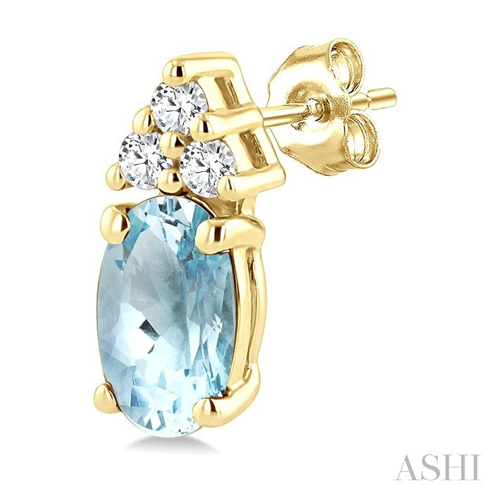 1/20 Ctw Oval Cut 5X3 MM Aquamarine and Round Cut Diamond semi-precious Earrings in 14K Yellow Gold