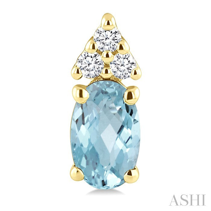 1/20 Ctw Oval Cut 5X3 MM Aquamarine and Round Cut Diamond semi-precious Earrings in 14K Yellow Gold