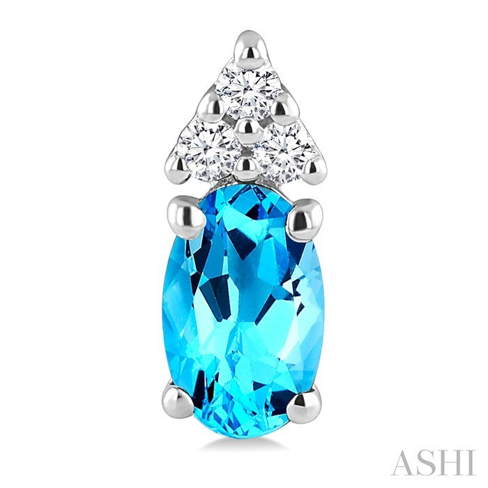 1/20 Ctw Oval Cut 5X3 MM Blue Topaz and Round Cut Diamond semi-precious Earrings in 14K White Gold